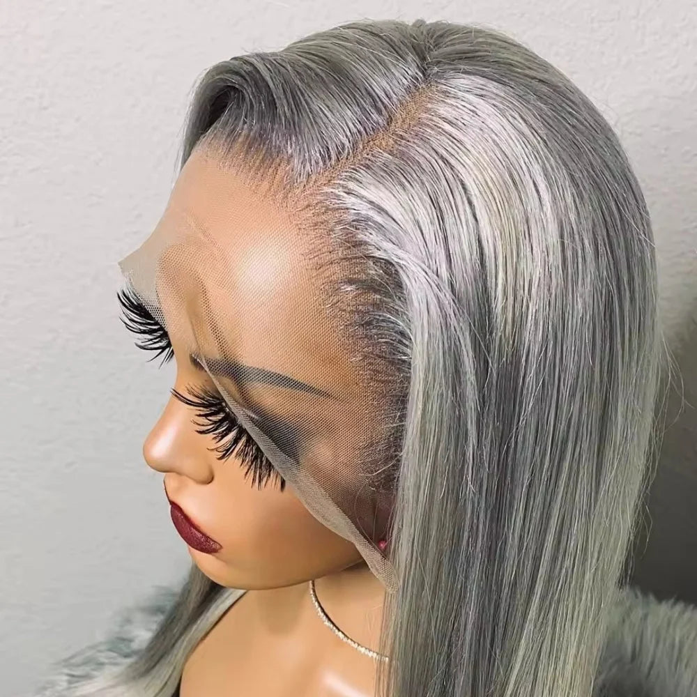Silver Grey Straight Bob Human Hair Wigs Gray 13x4 Transparent Lace Front Short Bob Short Wigs Human Hair For Women Preplucked
