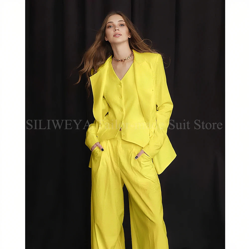 Slim Fit Single Breasted Three Piece Office Suit For Women
