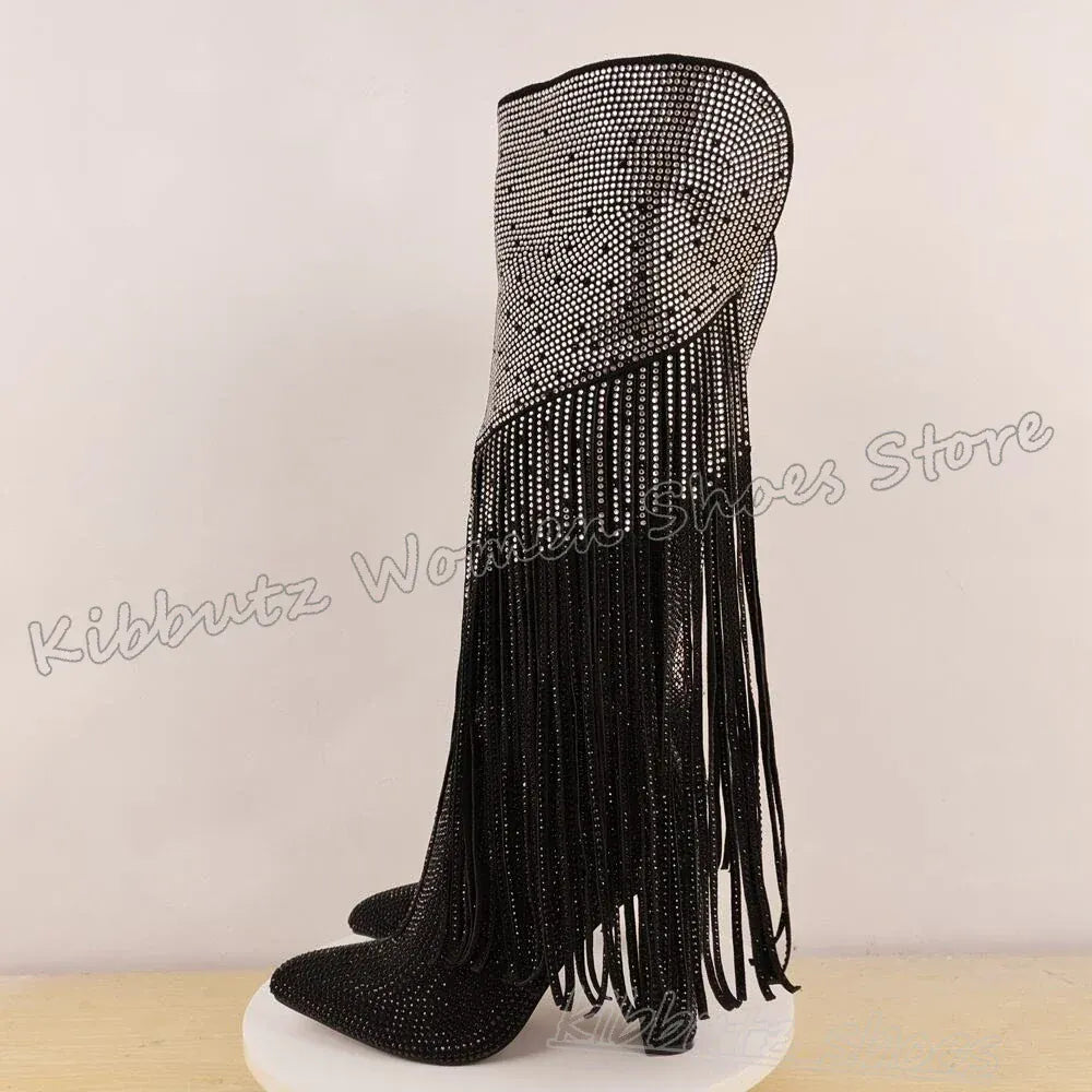 Crystal Embellished Knee High Boots