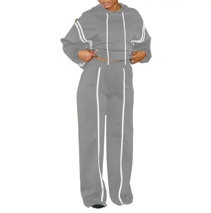 CM.YAYA Fashion Striped Splicing Women's Set Long Sleeve Hooded Sweatshirt and Sweat Pants Tracksuit 2024 Two 2 Piece Set Outfit