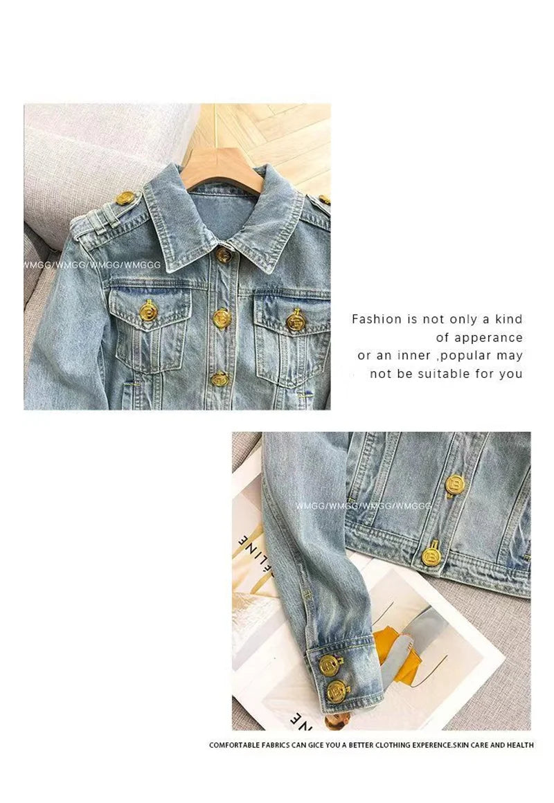 Short 2023 New Design Sense Heavy Industry Denim Coat Korean Wash Fashion Short Style Temperament Top Metal buckle Denim Jacket