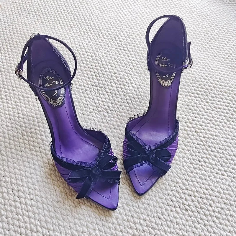Pointed Open Toe Bow Detail High Heel Sandals for Women