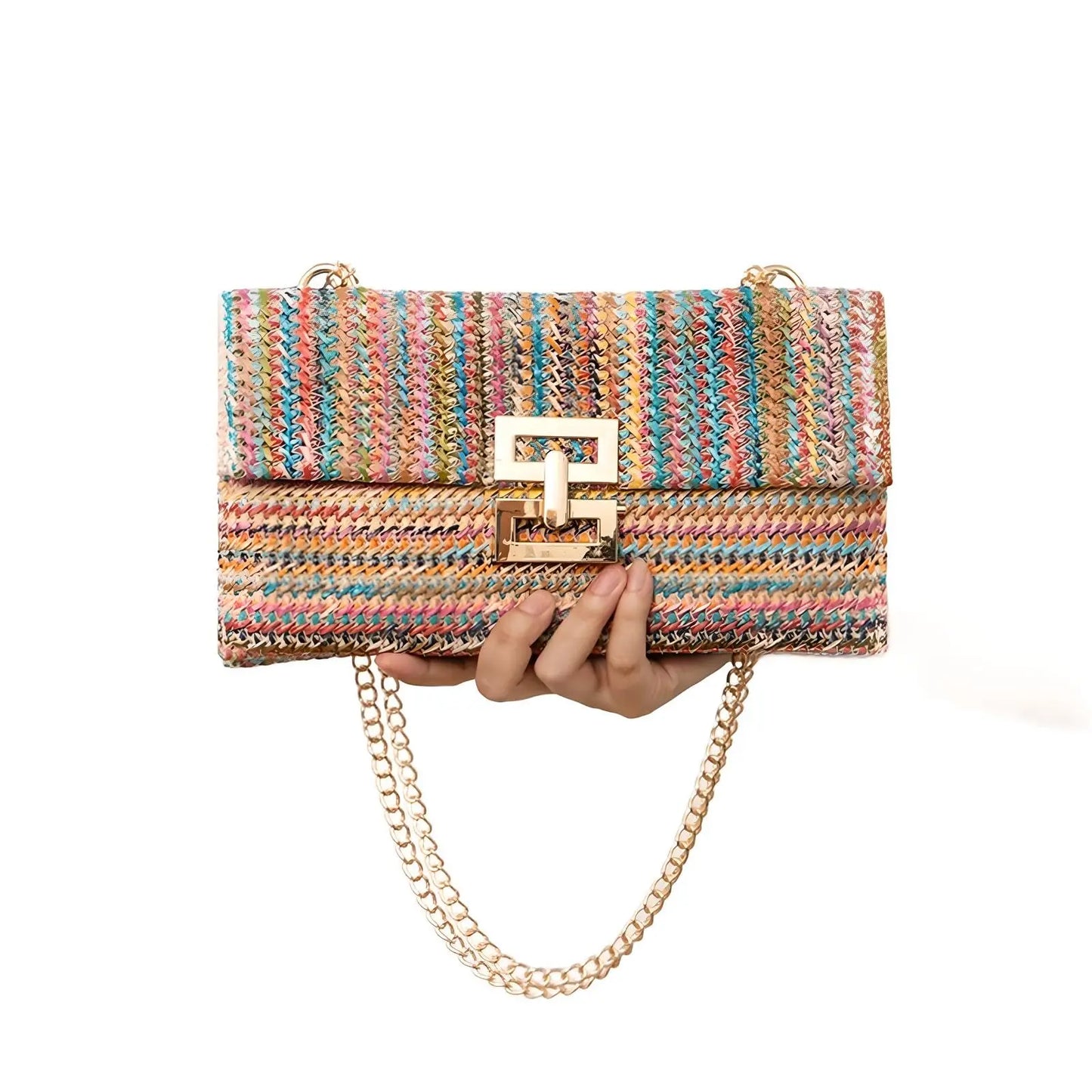 Straw Envelope Evening Party Handbag Fashion Women Weave Pattern Gold Clutch Messenger Purses Lady Daily Commuting Wallet Bags