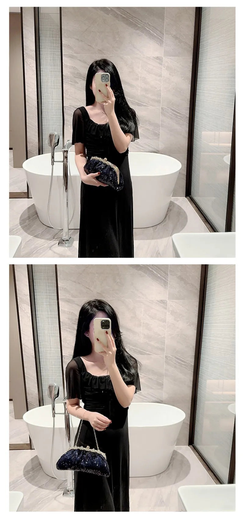 Dark Blue Clutch Bag Women Bling Sequin Purses and Handbag Diamonds Women's Wallet Chain Shoulder Female Party Clutch Z246