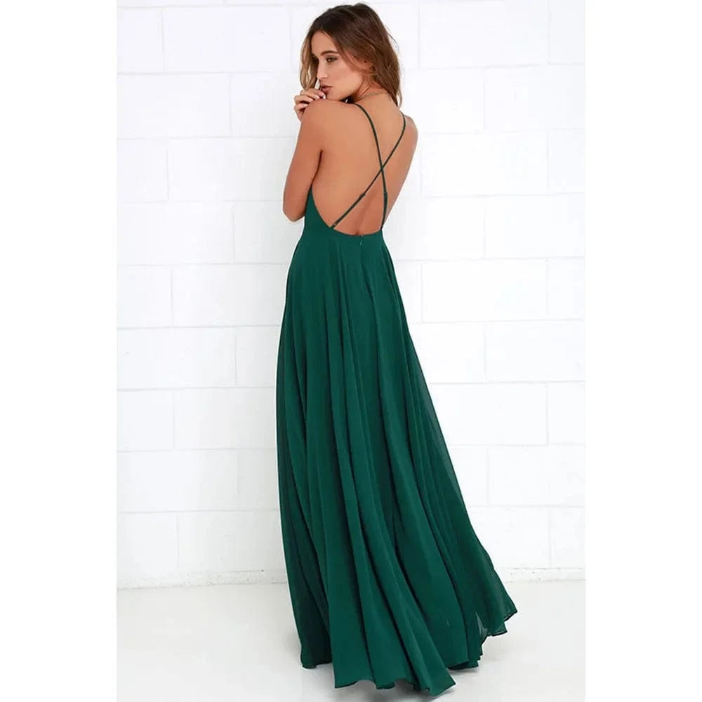 Fashion Women Summer Sleeveless Strap O neck Boho Dress Casual Long Maxi Evening Party Beach Backless Dress Sundress