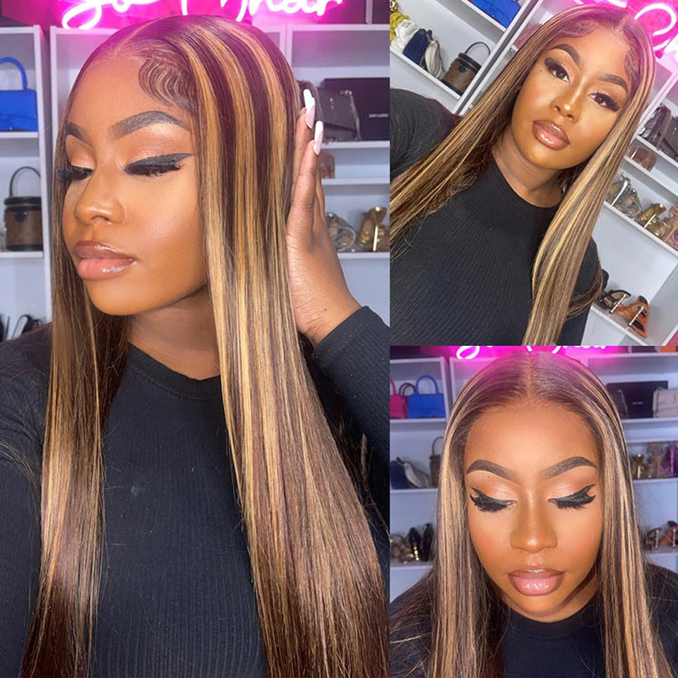 Highlight Wig Human Hair 13x4 13x6 Straight HD Lace Frontal Wig Blonde Ombre Hd Lace Front Human Hair Wgs For Women Colored Hair