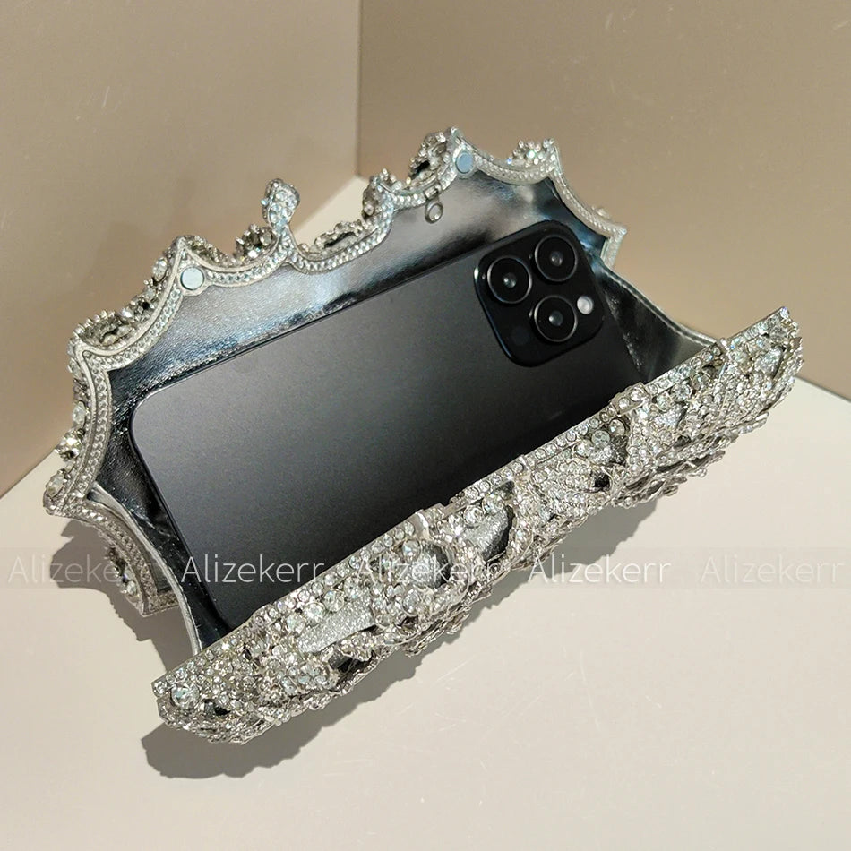 Alizekerr Rose Crystal Evening Clutch Bags Women New Luxury Boutique Sparkling Diamond Flower Purses And Handbags Wedding Party
