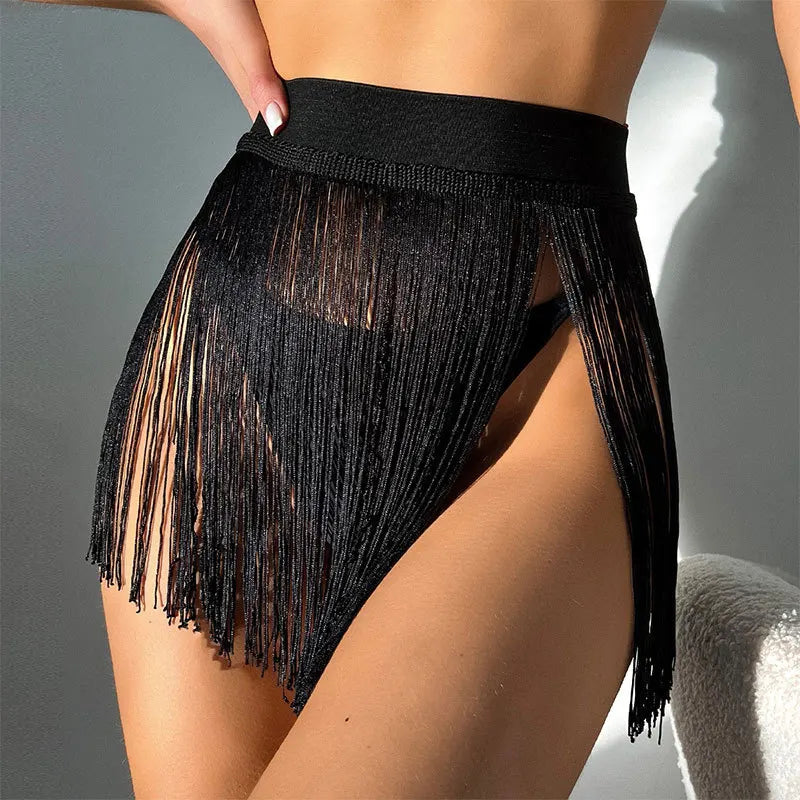 Swimsuit 2025 new fringed short skirt beach resort shirt swimming skirt, fringed fashion and simplicity XL-ZK-449