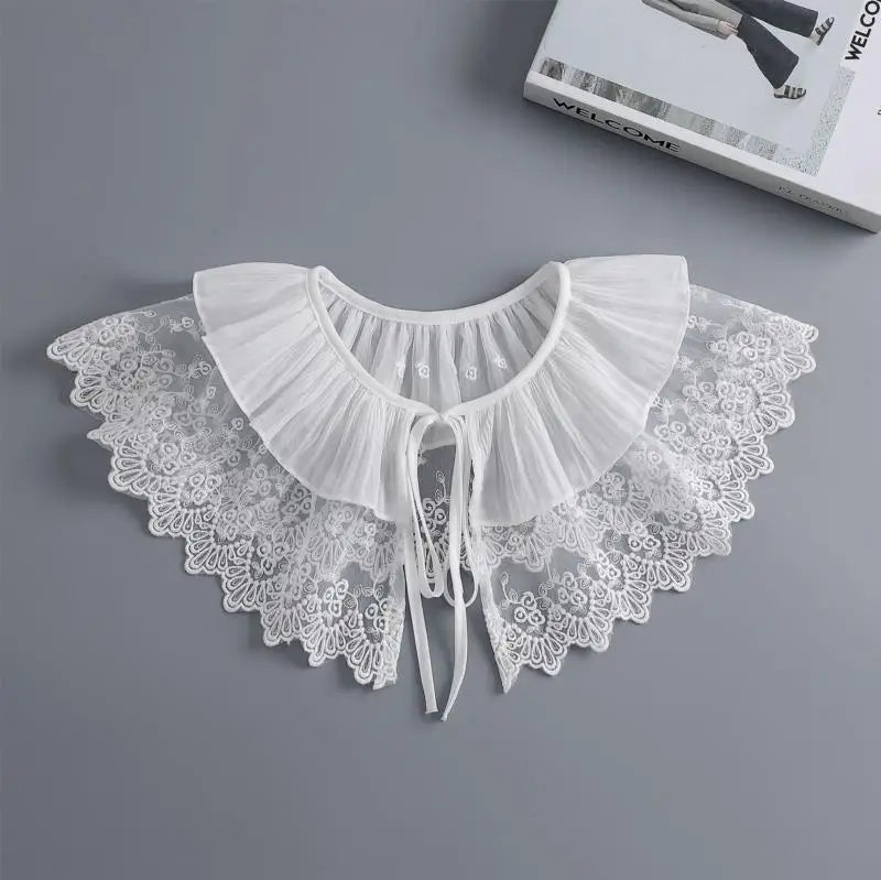 Removable Lace Doll Fake Collar Women Tie Ladies White Shawl Wrap Detachable Embroidered Lapel False Collar Clothes Accessory