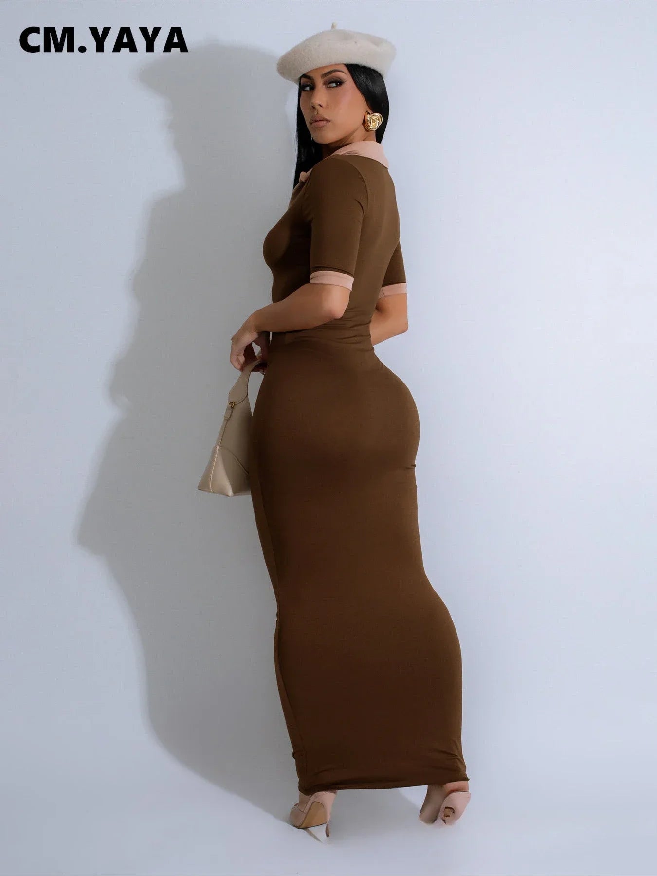 CM.YAYA Knitted V-Neck Women Short Sleeve Bodycon Long Dress 2025 Summer Sexy Night Club Birthday Party Active Maxi Dresses