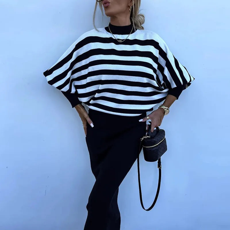 2025 New Autumn Striped Loose Pullover Women's Suit Sexy V-neck Sleeveless Dress Two-piece Set Casual Knitted Slim Fit Outfits