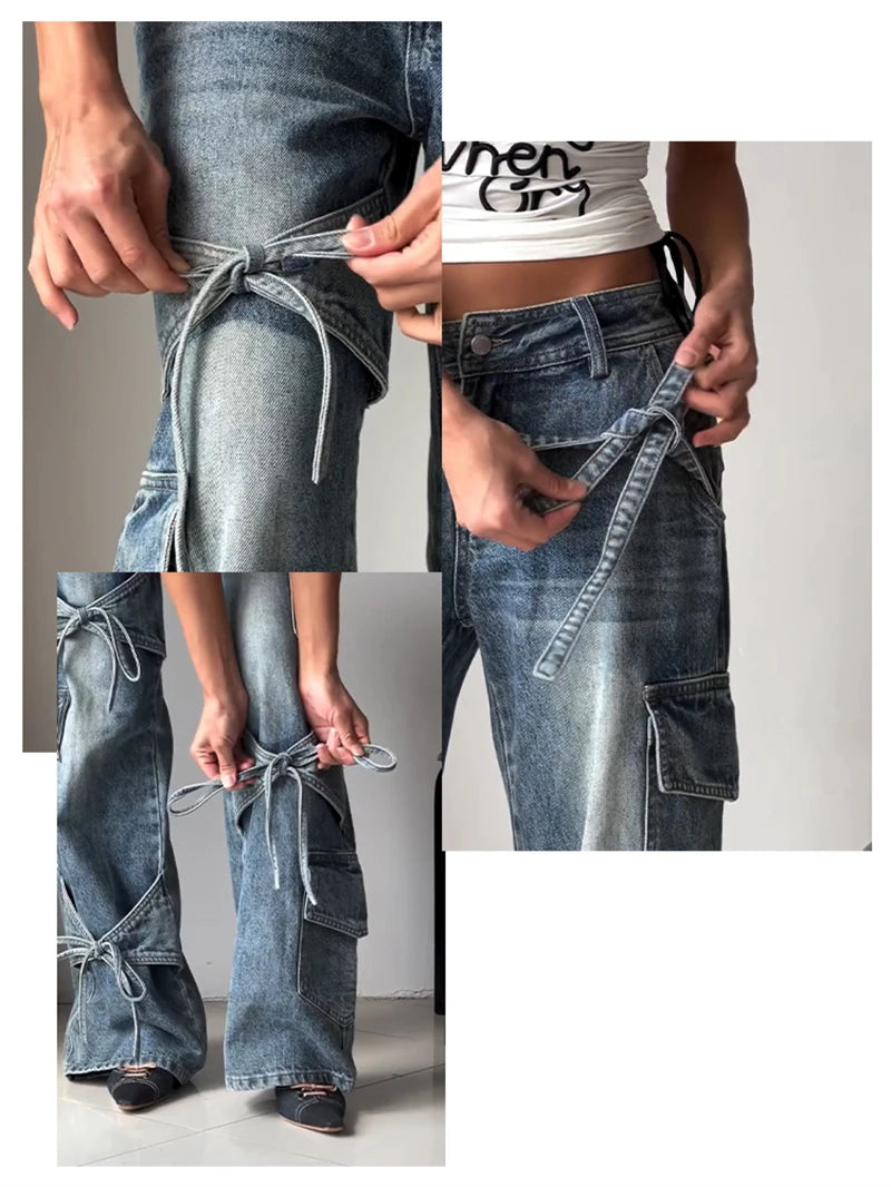 Women's Blue Baggy Y2k Cargo Jeans Harajuku Oversize Denim Trousers Japanese 2000s Style Jean Pants Trashy Vintage Clothes 2025