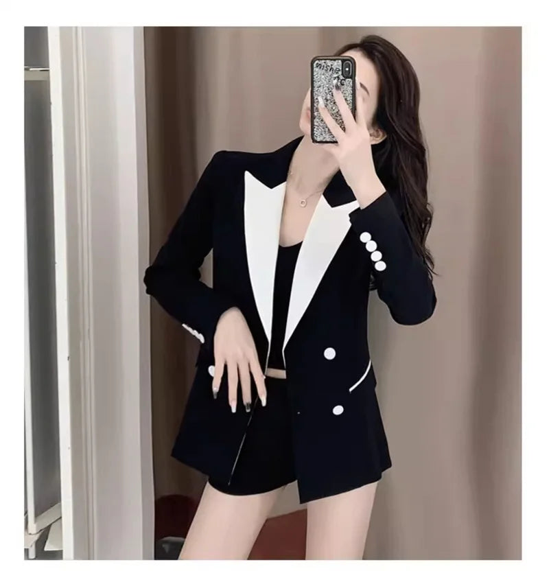 High-Quality Black Suit Jacket Women's 2022 Autumn Blazer Design Sense Of Contrast Color Lady Clothes Women's Trench Coat Spring