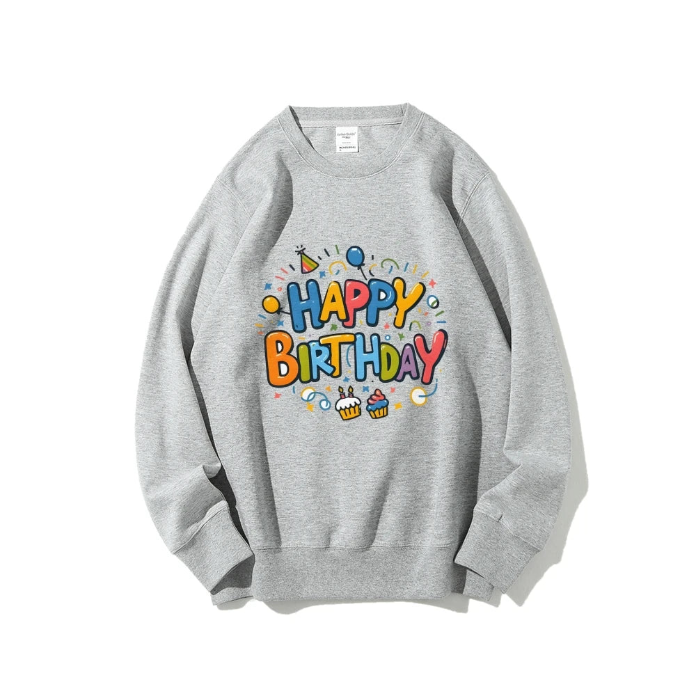 Birthday Graphic Casual Sweatshirt Trendy Multi-Colored Cotton Soft Top New Fashion Crew Neck Pullover Long Sleeve Loose Sweater