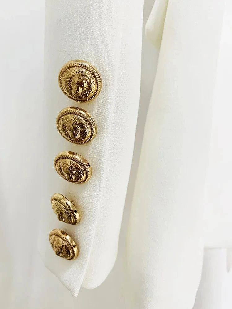 HIGH STREET Newest 2024 Stylish Designer Jacket Women's Metal Sheets Beading Belted Shawl Collar Blazer