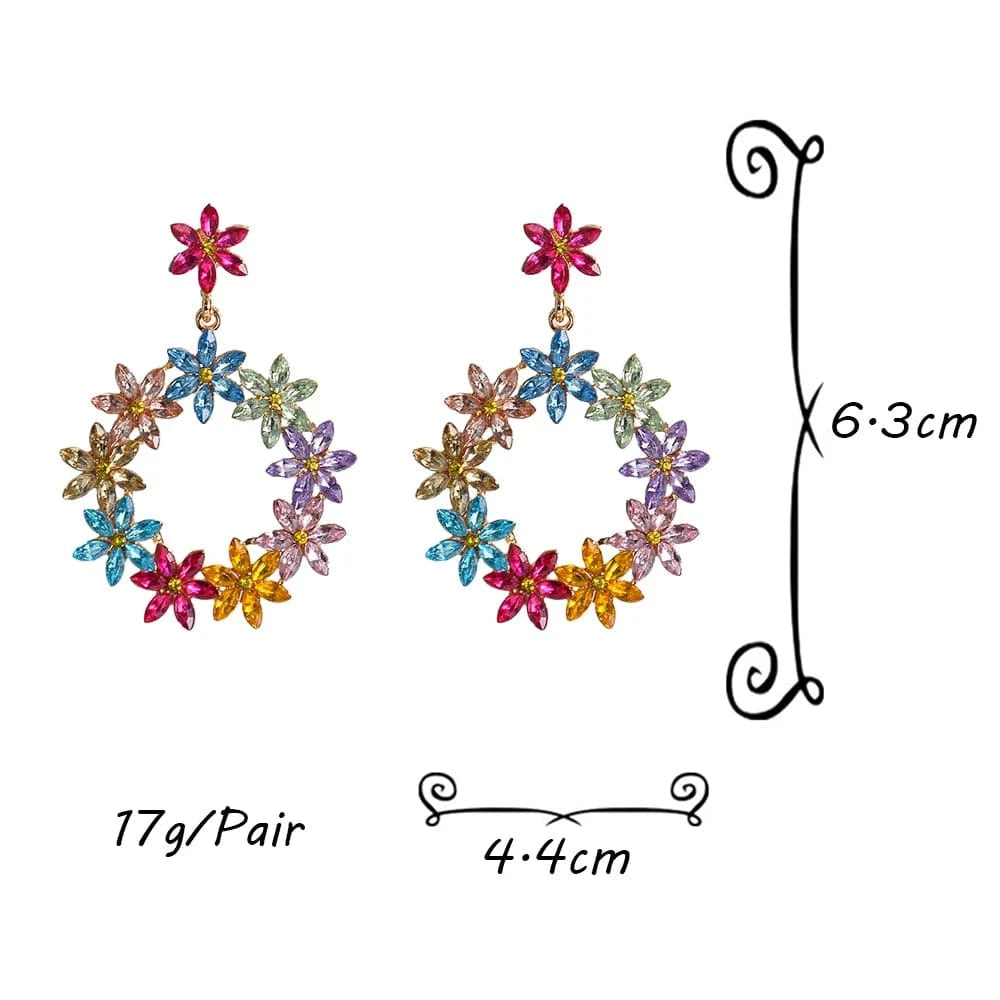 New Arrival Flower Colored Glass Stone Drop Earrings For Women Girls Crystal Accessories Statement Jewelry Wholesale