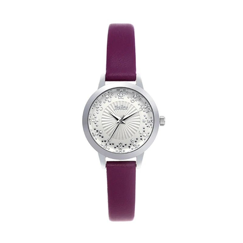 Small Rhinestones Julius Lady Women's Watch Japan Quartz Elegant Fashion Hours Bracelet Leather Girl's Gift No Box