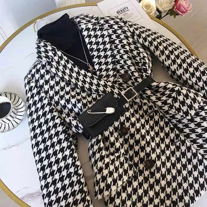 Thick Plaid Blazer Women Wool Coat 2025 New Spring And Autumn Suit Jacket Female Tide Ins Woolen Coat Blazer Femme Tops Outerwe