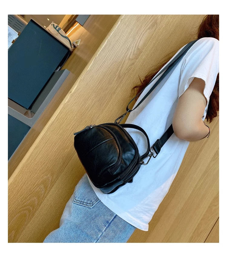 Compact PU Leather Shoulder Bag with Wide Straps for Women