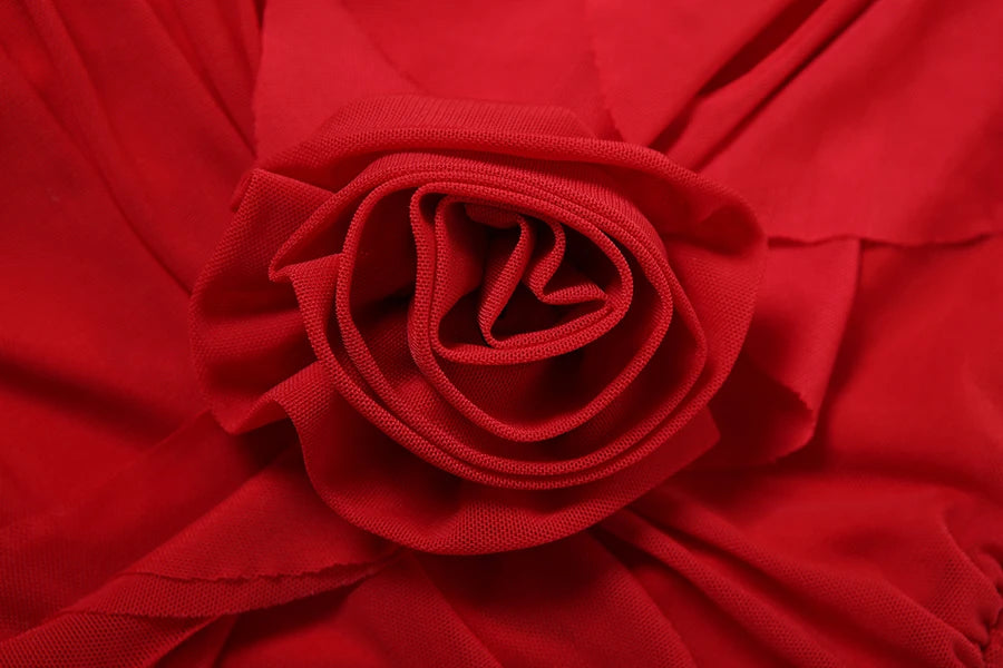 Sylcue Spring New Sweet Gentle Red Sexy Confident High Street Mature Beautiful Cool Women'S Short Ruffled Halter Dress