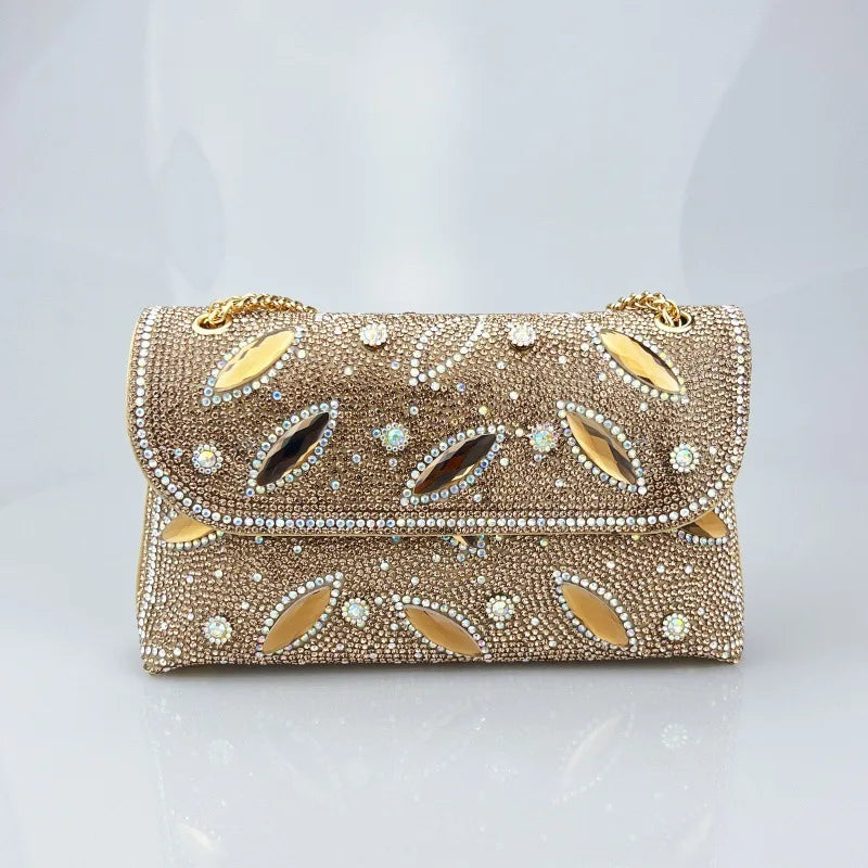 New Cross-Border High-End Feel Large Brick Socialite Style Diamond Underarm Handbag Embroidered Color Diamond Chain Chinese Dres