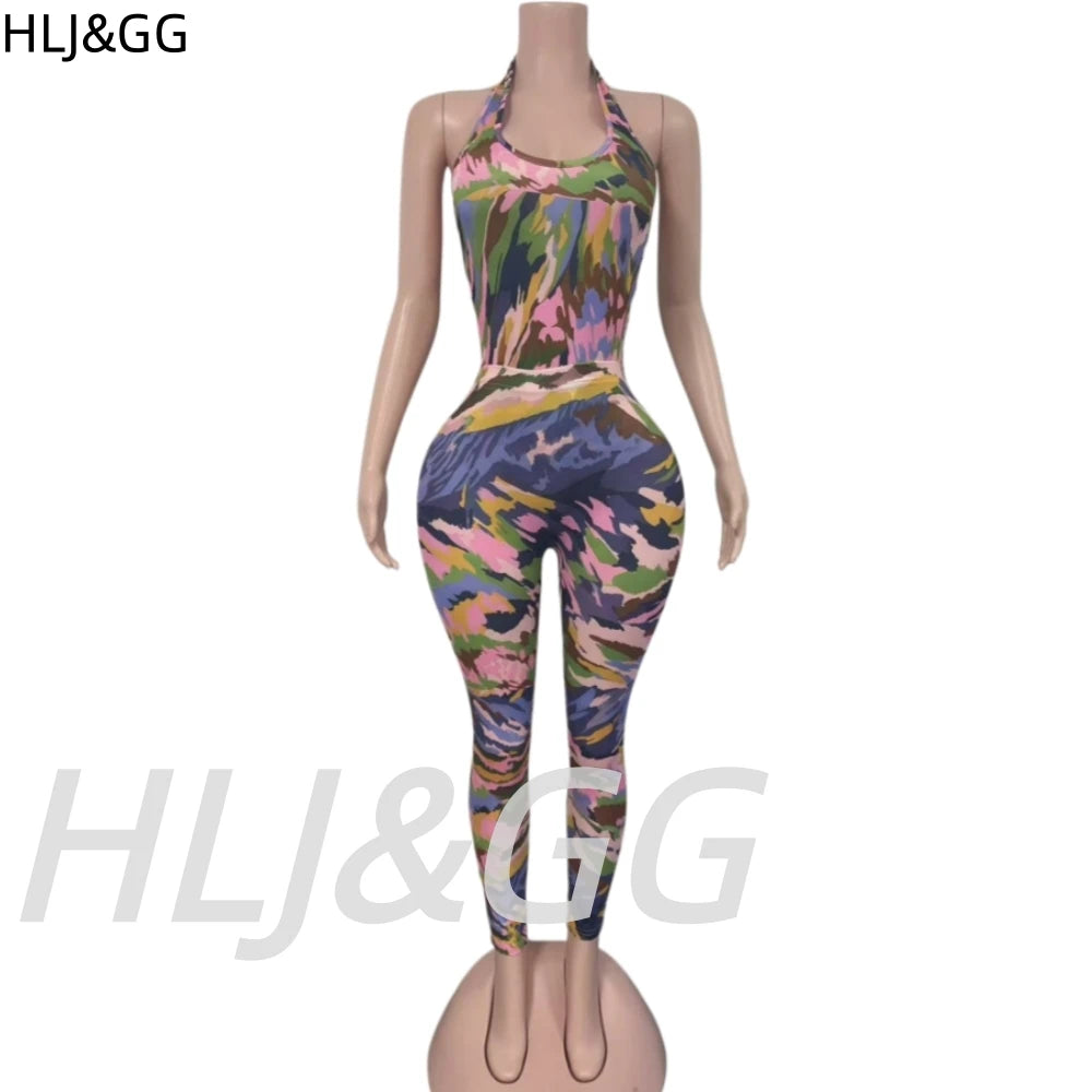 Printed Two Piece Sleeveless Top And Skinny Pants Set for Women