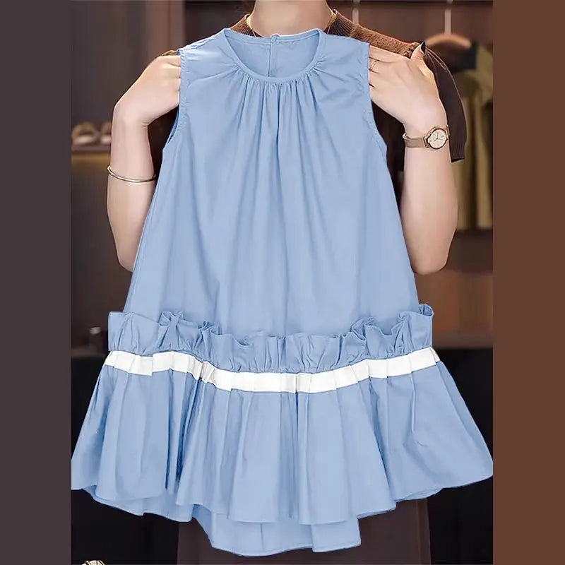ZANZEA Women Solid Mini Dress Fashion Rufffled Stitching Pleats Vestidos 2024 Summer Sleeveless Tank Robe Casual O-neck Sundress