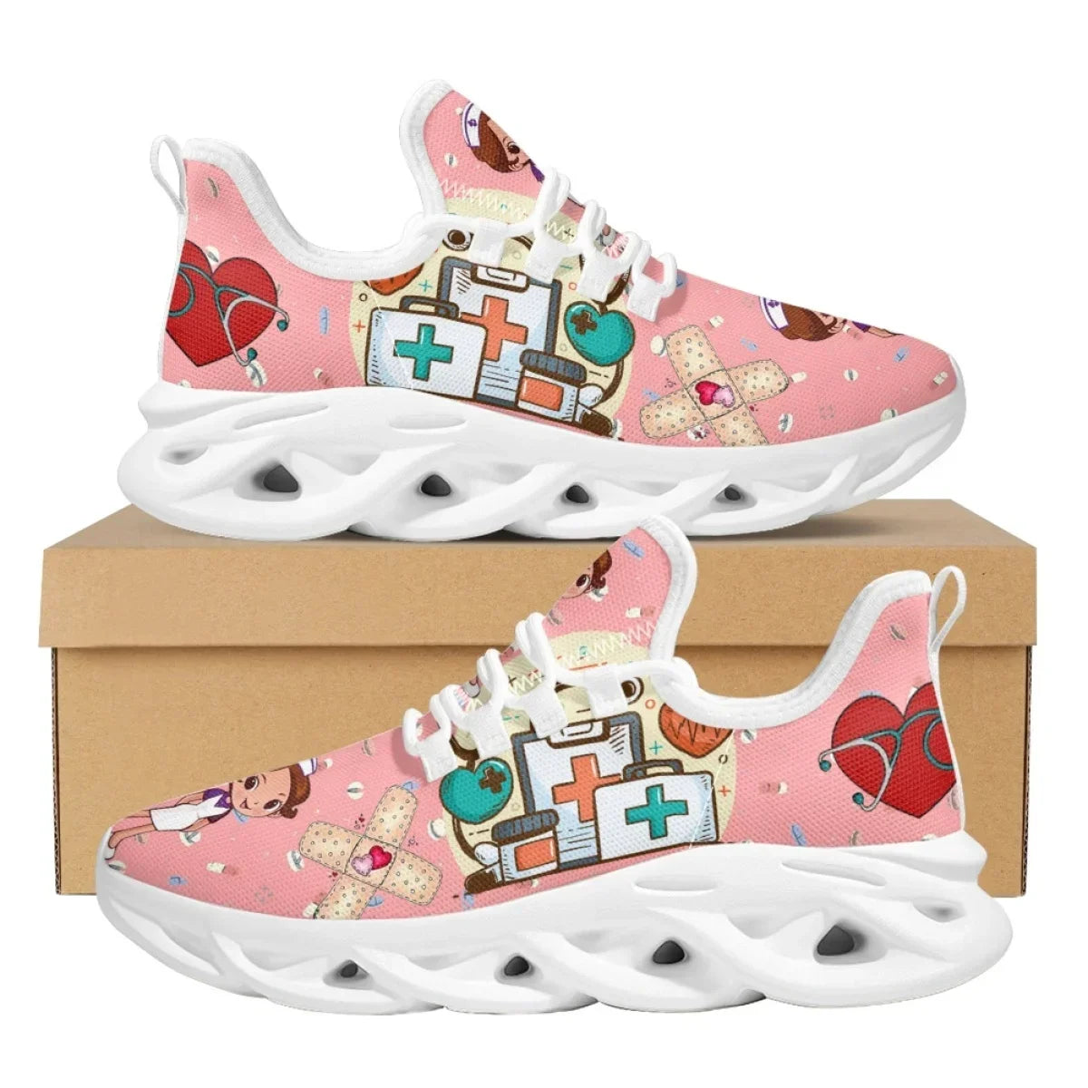 Cute Cartoon Print Lace-Up Nursing Shoes for Women