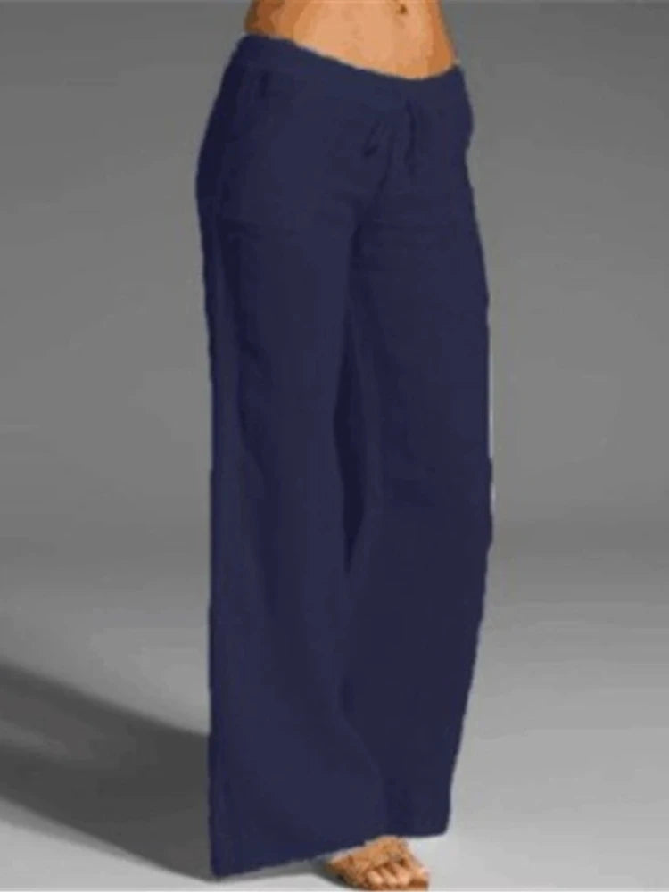 Summer Women's Cotton Pants Gray High Waisted Harem Loose Soft Elastic Waist White Pants Blue Casual Trousers for Female clothin