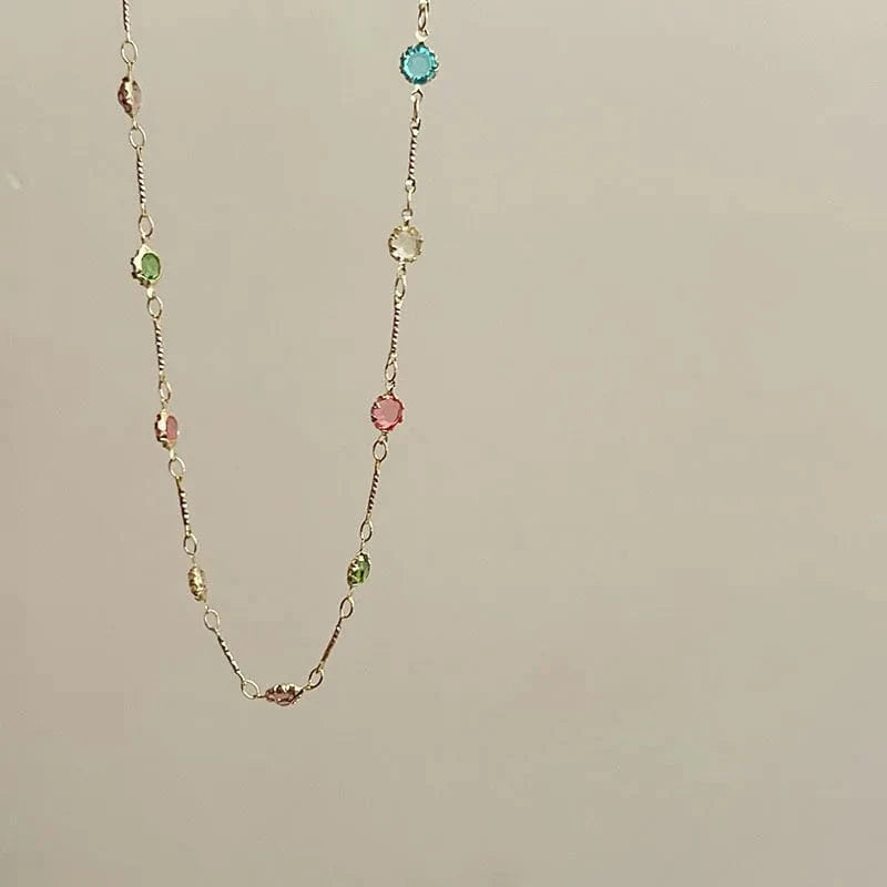 Colorful Natural Stone Necklace Spring and Summer 2024 New Collarbone Chain Simple Neck Chains