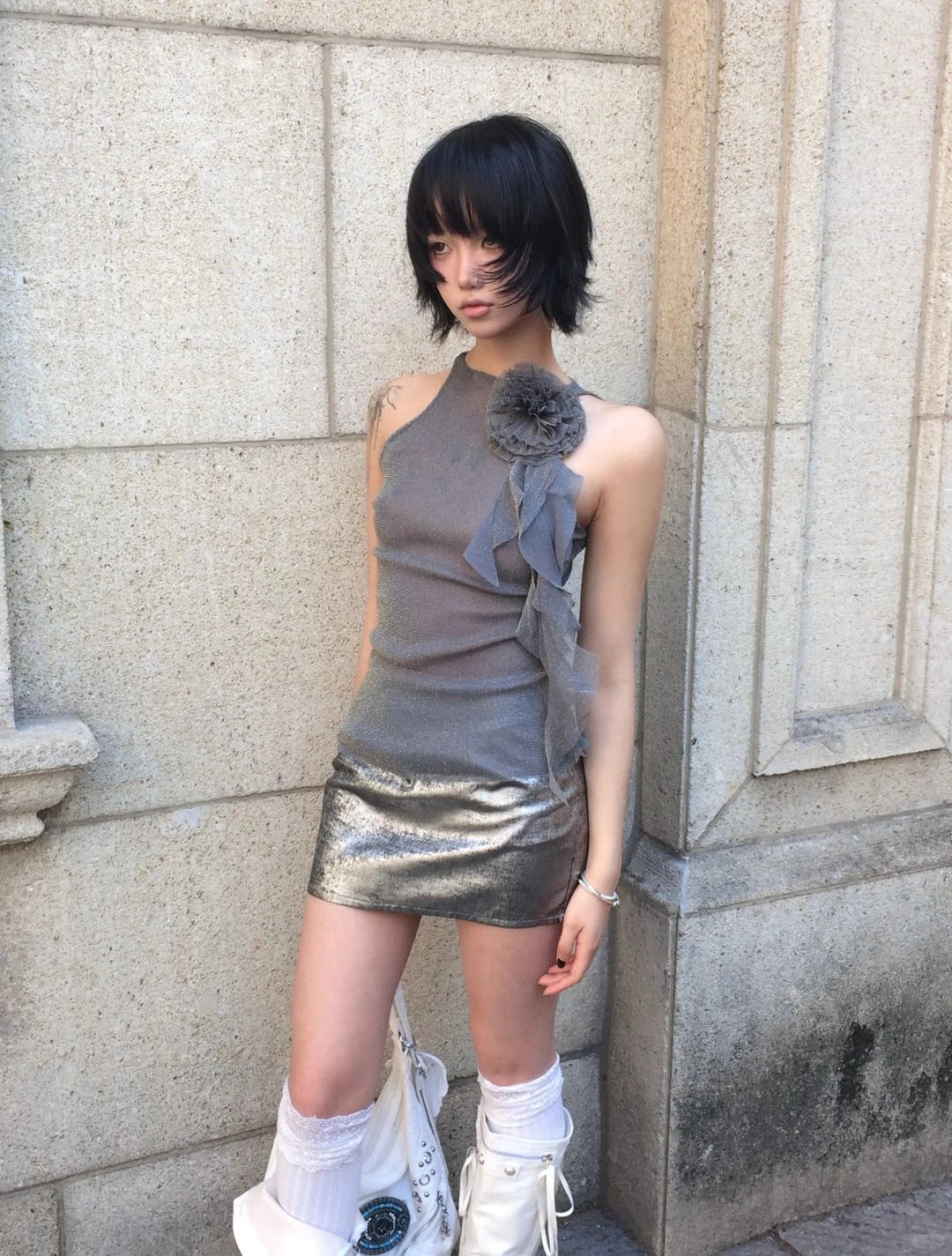 Karrram Japanese Y2k Mesh Tank Top Trashy 2000s Style Sleeveless Tops Vintage Harajuku Flower Irregular Tanktop Fairy Aesthetics