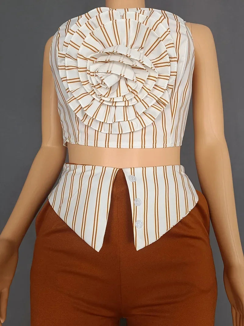 2 Piece African Clothes for Women Summer Sexy African Sleeveless Top Long Pant Matching Sets Dashiki African Clothing Outfits