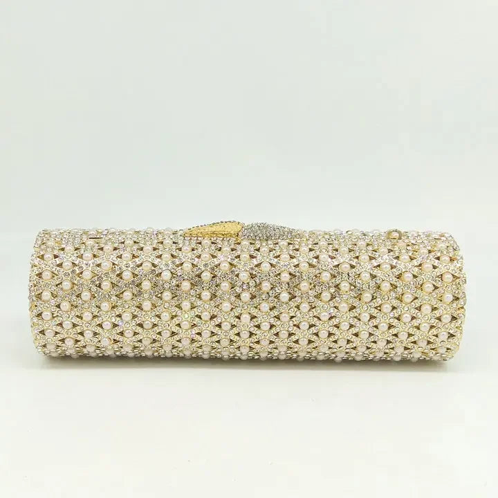 Boutique De FGG Elegant Barrel Round Women Small Evening Bags Crystal Clutch Purses Wedding Rhinestone Handbags Bridal Bags