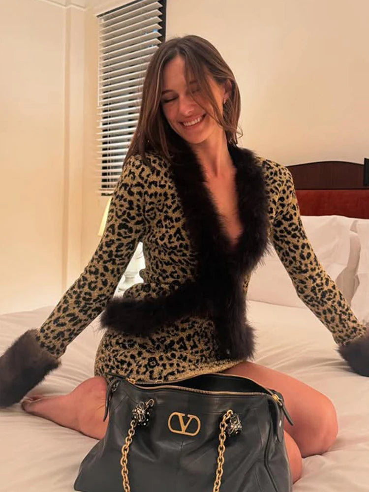 Cutenew Women 2 Piece Set Wild Fur Glitter Fluff Patchwork Cardigan Tops+Peach Hip Skirts Midnight Matching Hipster Clubwear