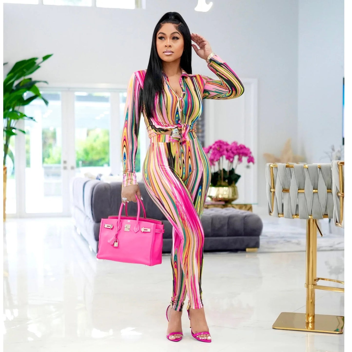 CM.YAYA Autumn Letter Leaf Print Women's Set Blouses Shirt Legging Pants Suit Active Wear Tracksuit Two Piece Set Fitness Outfit
