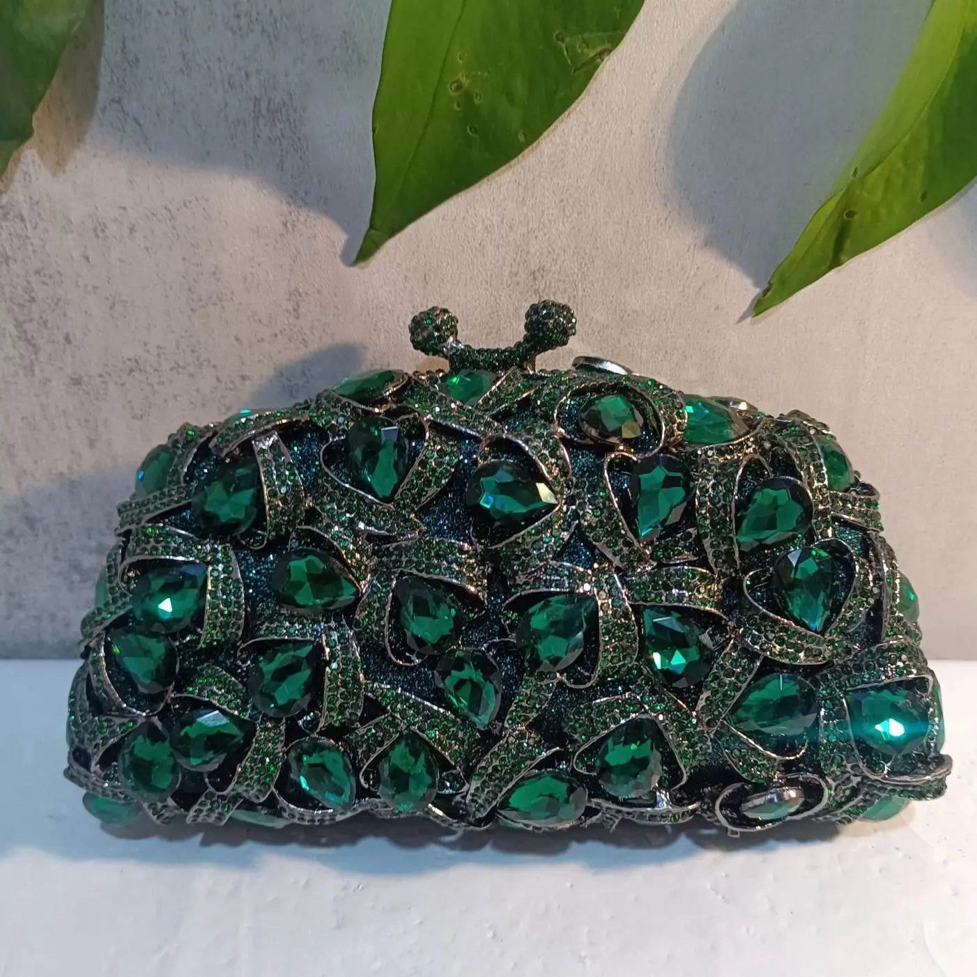Elegant Jade Green Women Big Stones Evening Bags Crystal Metal Clutches Bags Green Wedding Party Minaudiere Purses and Handbags