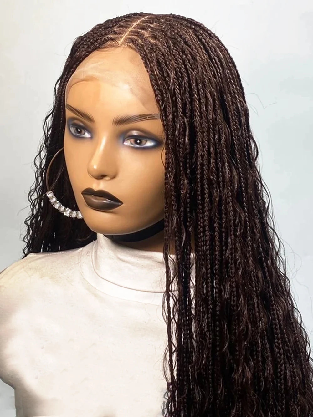 32inch Black Boho Braided Full Lace Wig with HD Lace Crochet Faux Locs Swiss HD Lace Wig for Women