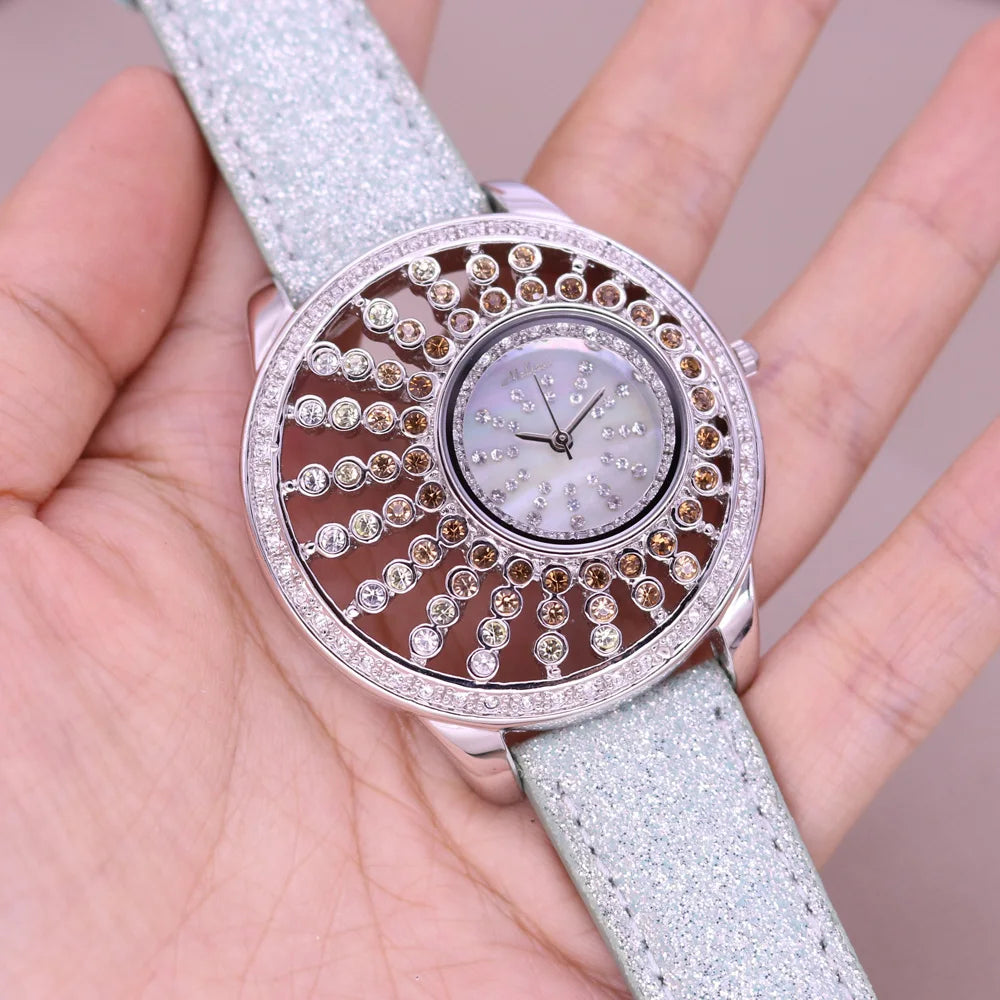 Luxury Unicorn Melissa Women's Watch Rhinestone Crystal Fashion Hour Real Leather Bracelet Clock Girl's Birthday Gift Box