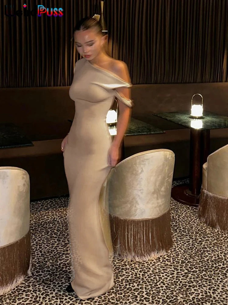 Weird Puss Bandage Dress Woman Summer Sexy Irregular Solid Sheath Chic Stretch Body-Shape Smooth Birthday Party Elegant Bodycon