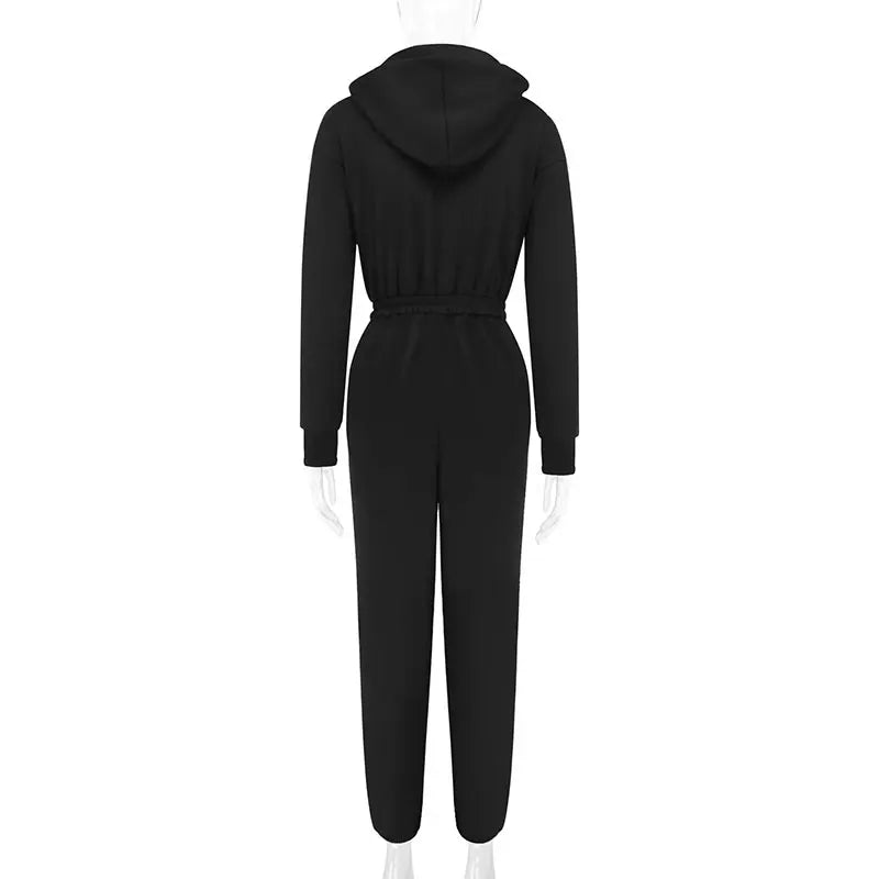 COOL BABES Store Women Jumpsuits New Spring Autumn Fashion Hooded Zippers Casual Slim Rompers Sexy Black Elegant Lady Jumpsuits