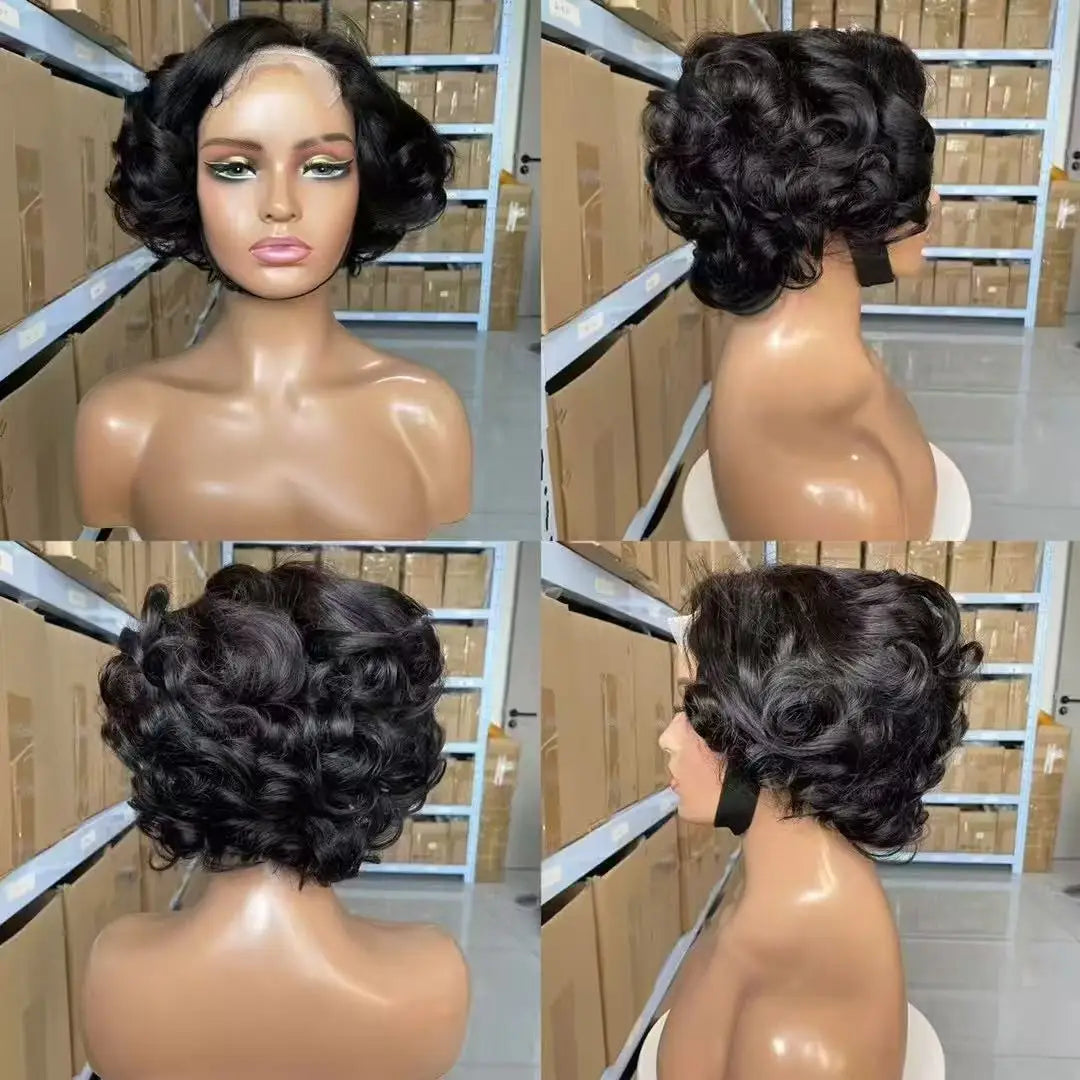 100% Raw Indian Virgin Hair Bouncy Wave 4x4 HD Lace Closure Wigs Wear and Go Ombre Chocolate brown #4 Bouncy Curly Glueless Wigs