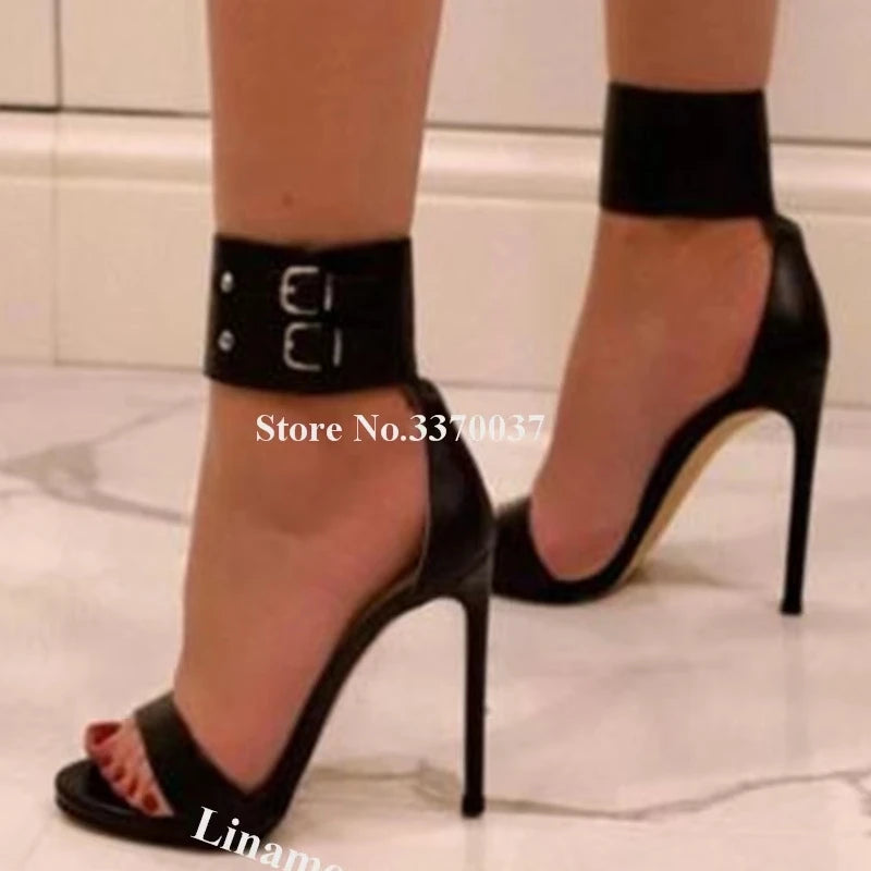 Ankle Strap Gladiator Sandals Matte Leather Stiletto Heels For Women