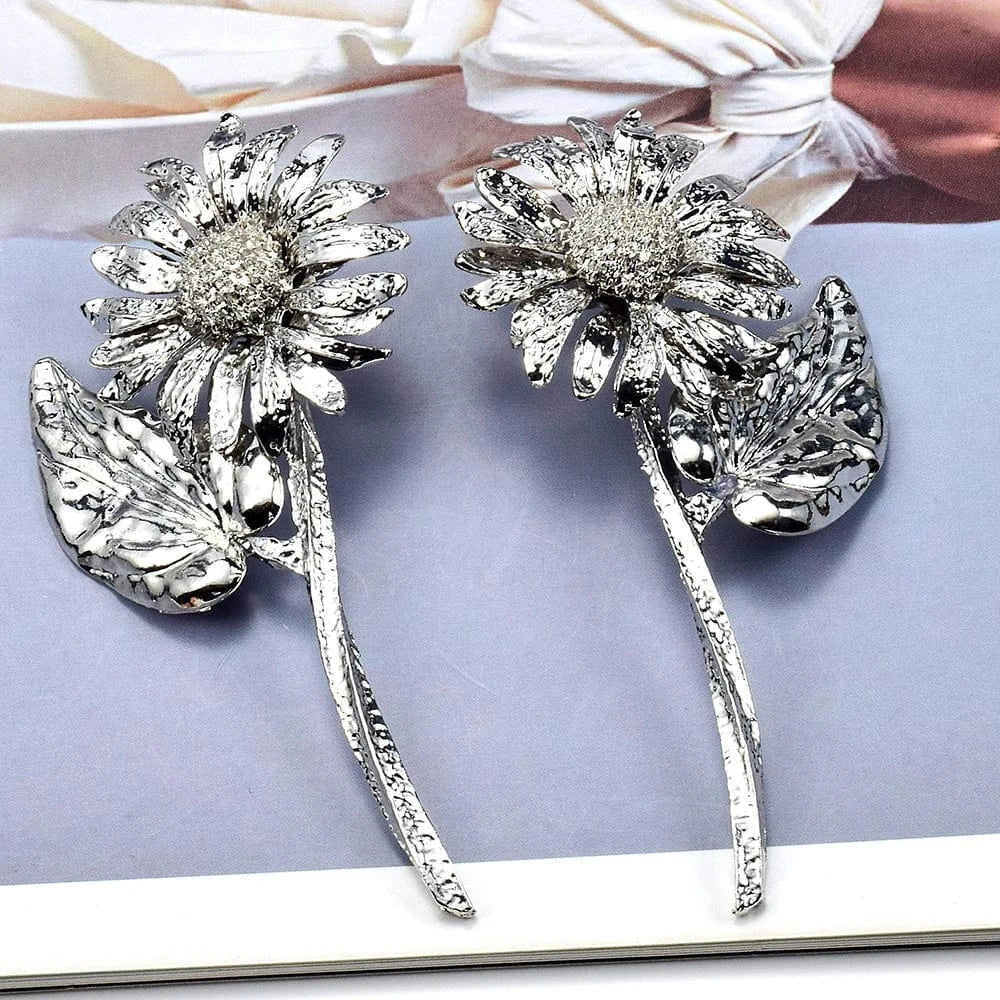 Fashion Plant Flower Drop Earrings For Women Metal Pendant Earrings Bohemian Statement Jewelry Accessories