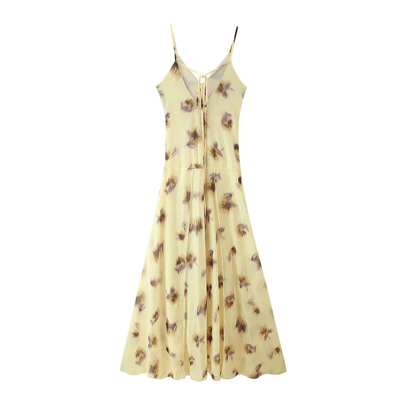 Beach Sleeveless Pleated Banquet Dress Club Party V Neck Ladies Sexy Dress New 2025 Floral Print High Waist Suspender Maxi Dress