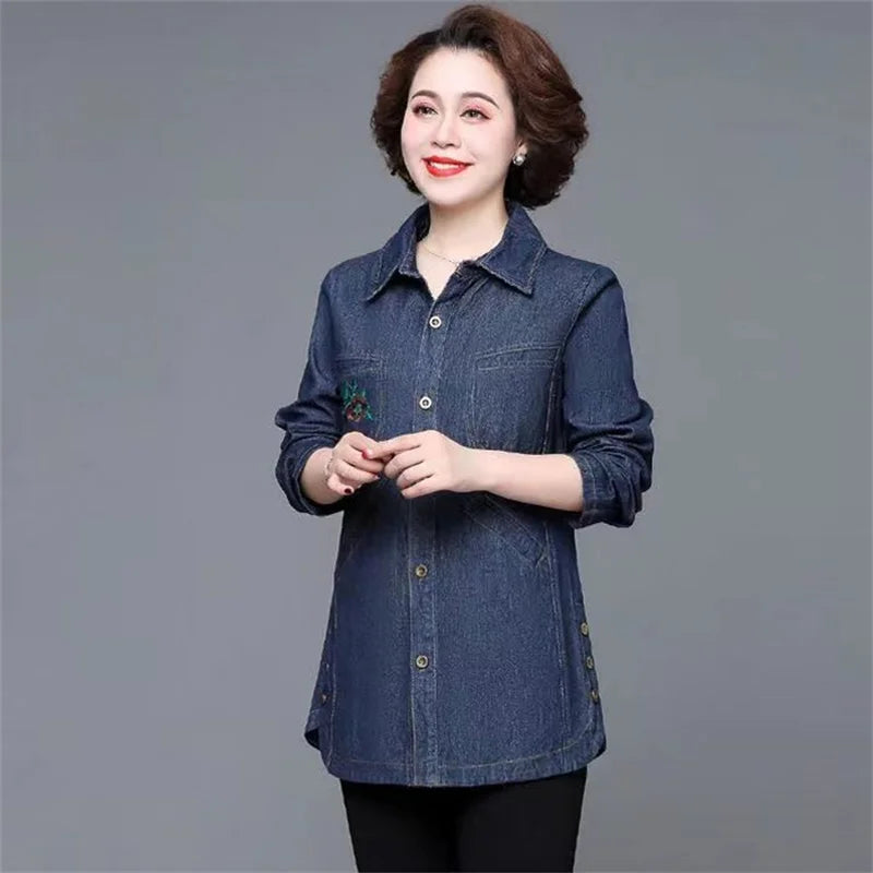 Denim Jacket Women's Spring And Autumn 2023New Korean Heavy Industry Embroidered Windbreaker Slim Mother Thin Denim Jacket