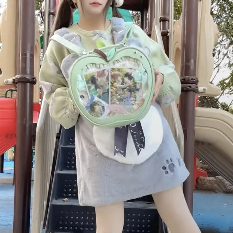 Women's multifunction handbag cute sweet apple shape fashion design large capacity handbag  new versatile niche transparent bag