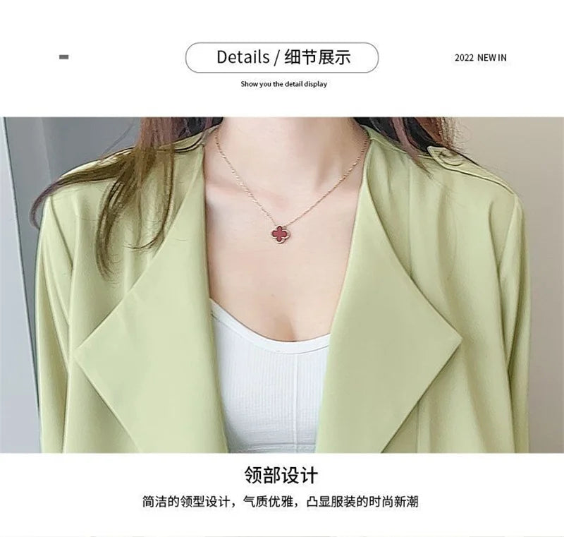 Autumn Windbreaker New Women's Thin Coat Korean Version 2023 Single-Layer Fashion Drawstring Slim Trench Coat Top with 3/4 Sleev