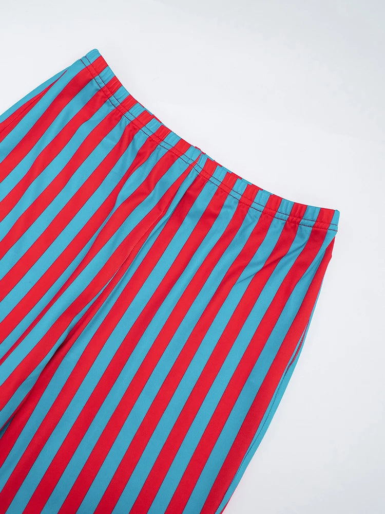 Weird Puss Sexy Stripe Patchwork 2-Piece Set Women Halter Chest Wrapped Camisole+Skinny Mid Pants Matching Hottie Beach Outfits