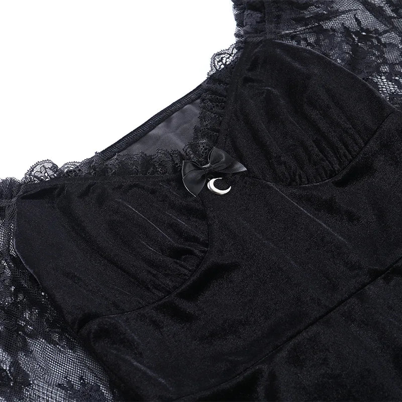 Y2K Hollow Cuffs Strapless Sexy Gothic Lace Dress Dark Style Pleated Knee-length Skirt Women‘s Slim Fit Fashion Women's Clothing