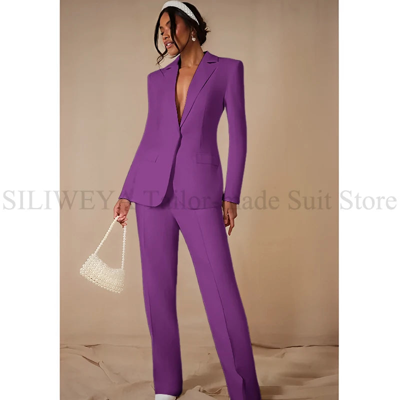 Luxury White Women's Clothing Single Breasted 2 Pieces Jacket Pants Female Suits Office Banquet Party Lady's Blazers Sets